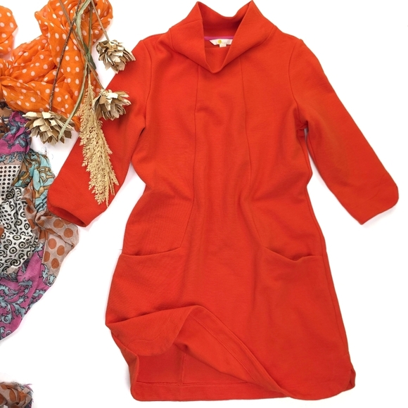 Boden Vibrant Orange Cowl Neck Dress Sz 10R - Picture 1 of 7